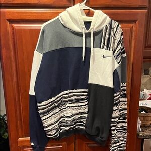Greenwrld Nike Men's Patchwork Blue and White Hoodie One of a Kind